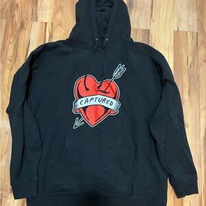Black Hoodie with Red 'Captured' Heart Graphic - Men Sweater